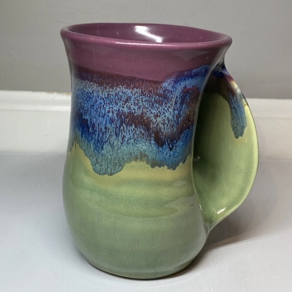 Neher Pottery Hand Warmer Mug Drip Glazed Minnesota Cup, Signed 2012 Blue Purple - Picture 4 of 11